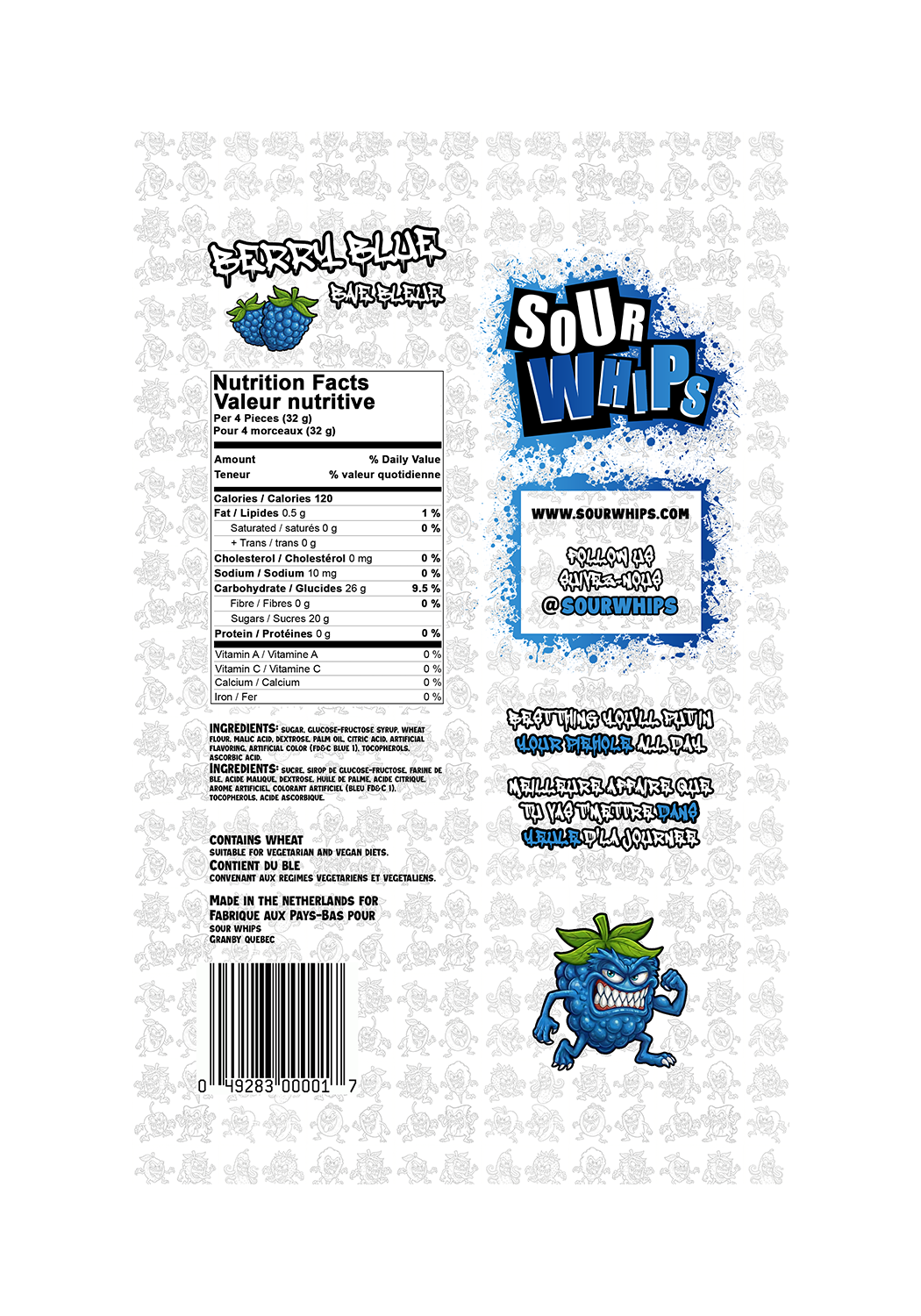 SOUR WHIPS Berry Blue Candy Bag 96g