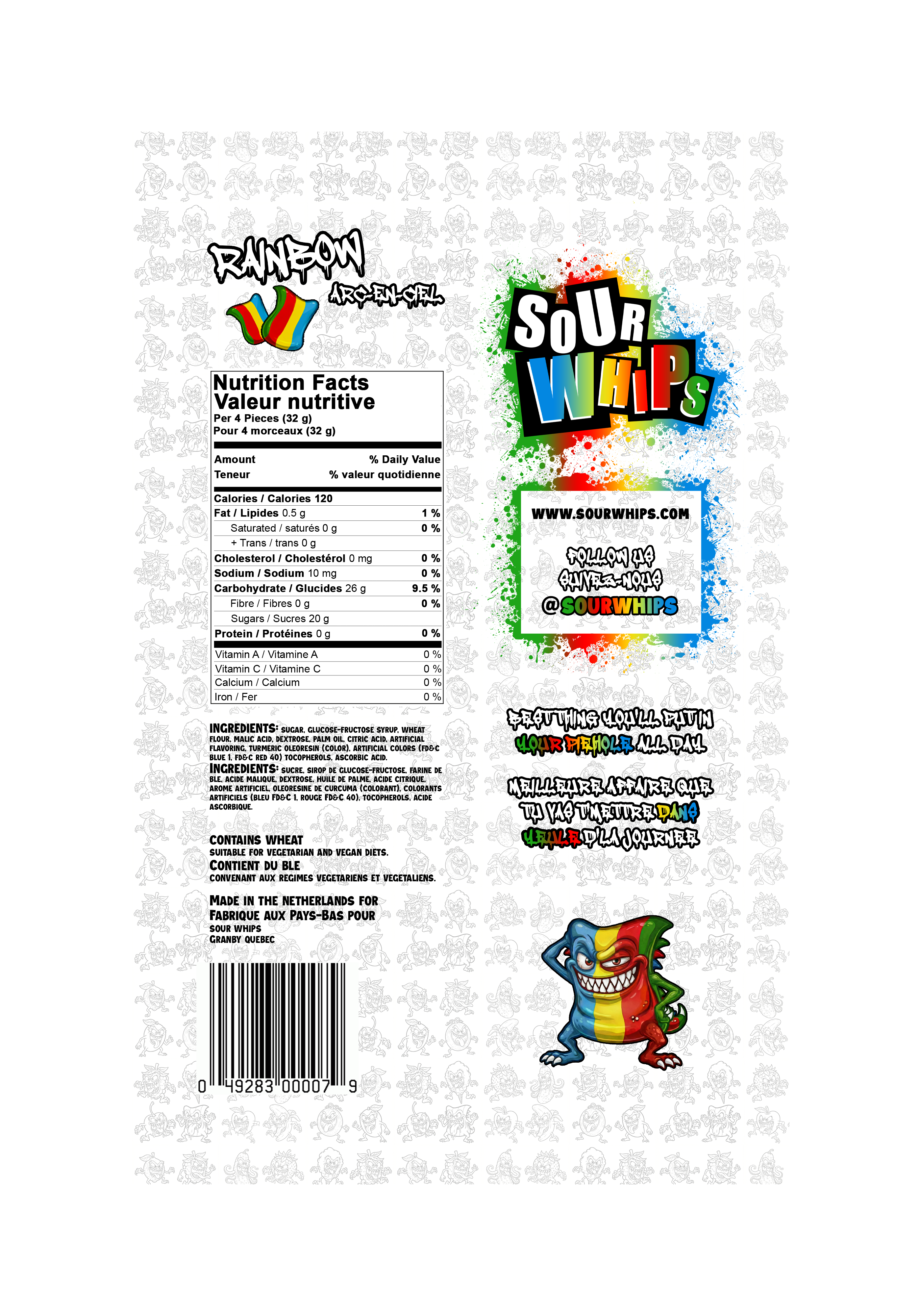 SOUR WHIPS Rainbow Candy Bag 96g