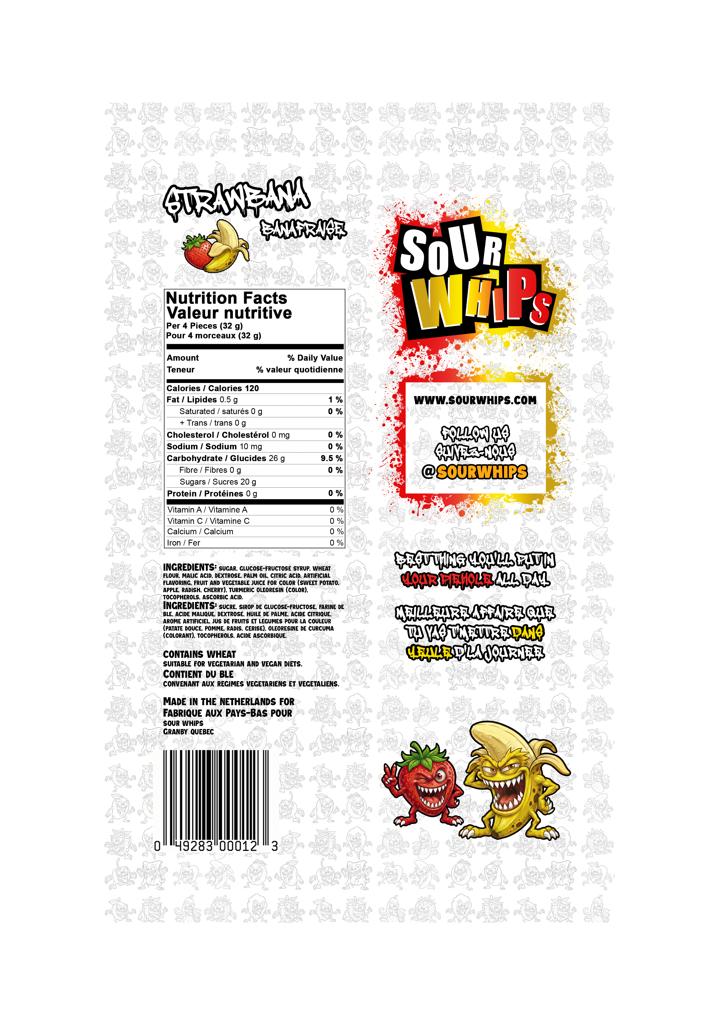 SOUR WHIPS StrawBana Candy Bag 96g