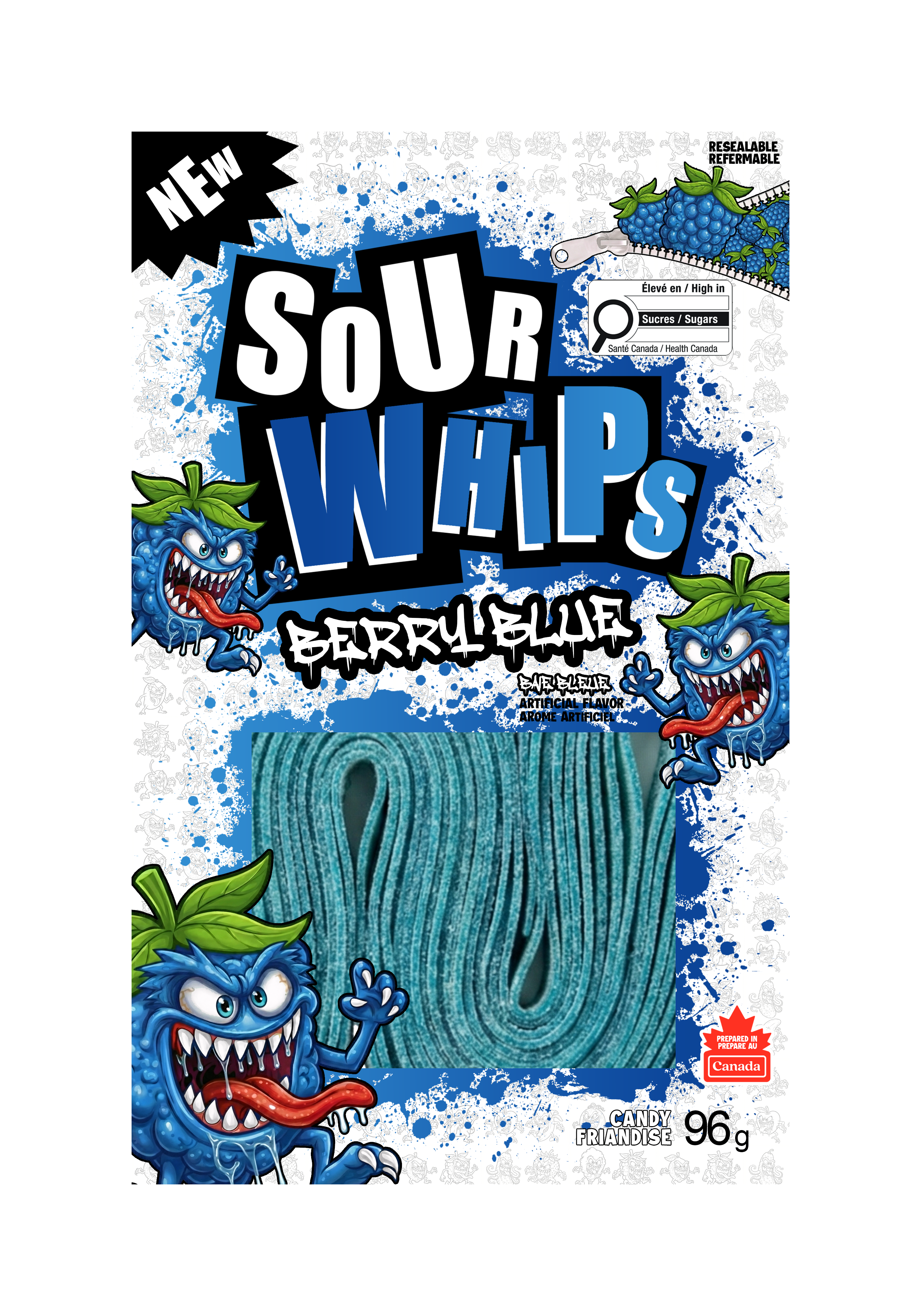 SOUR WHIPS Berry Blue Candy Bag 96g