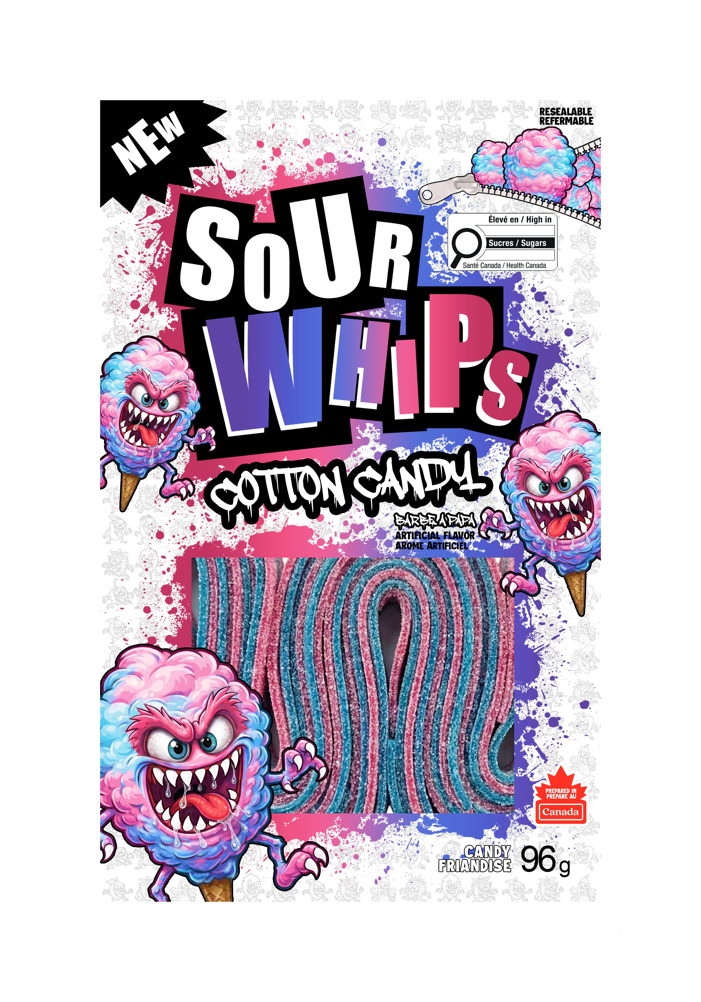 SOUR WHIPS Cotton Candy Candy Bag 96g