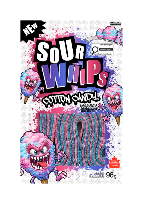 SOUR WHIPS Cotton Candy Candy Bag 96g