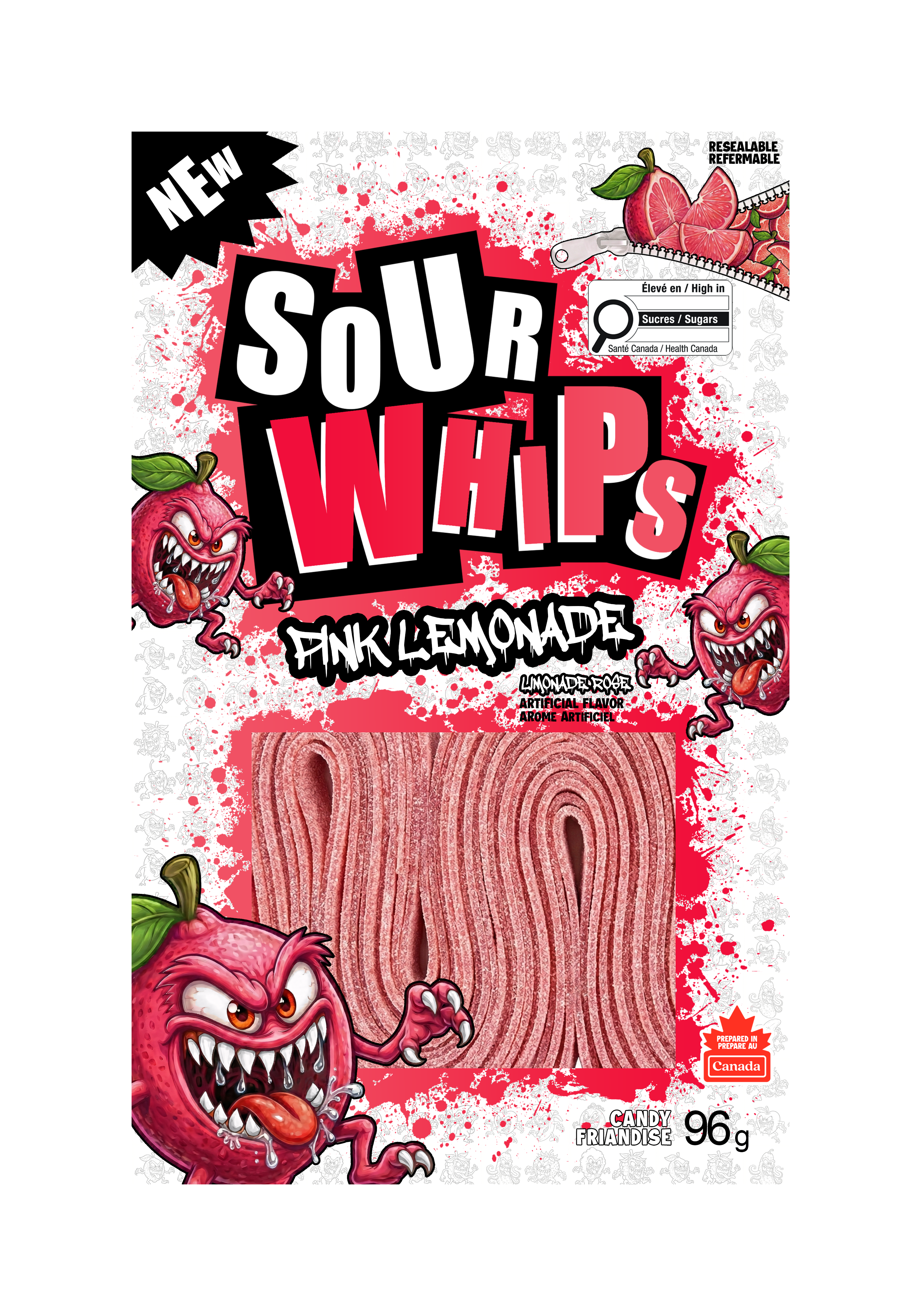 SOUR WHIPS Pink Lemonade Candy Bag 96g