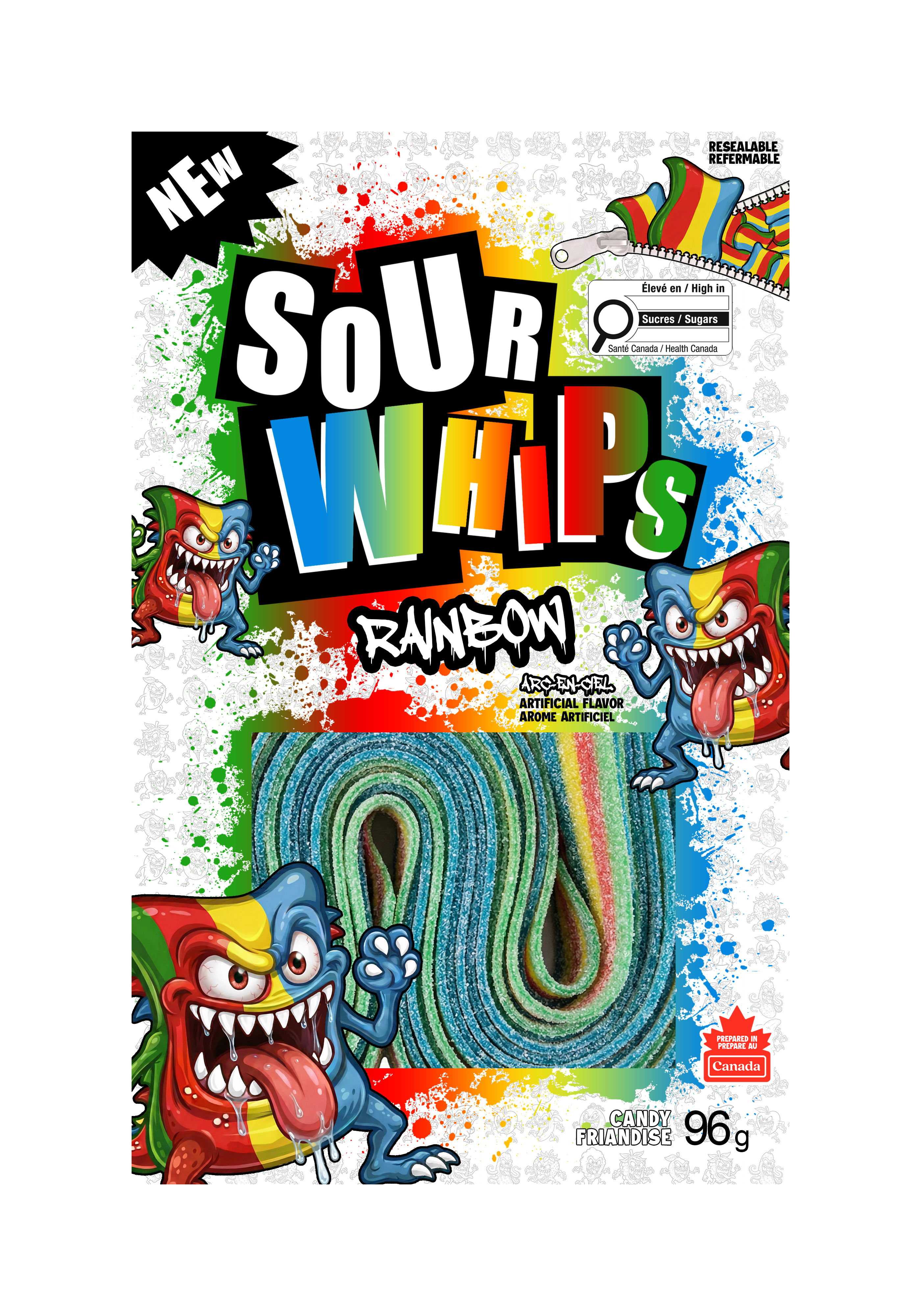 SOUR WHIPS Rainbow Candy Bag 96g