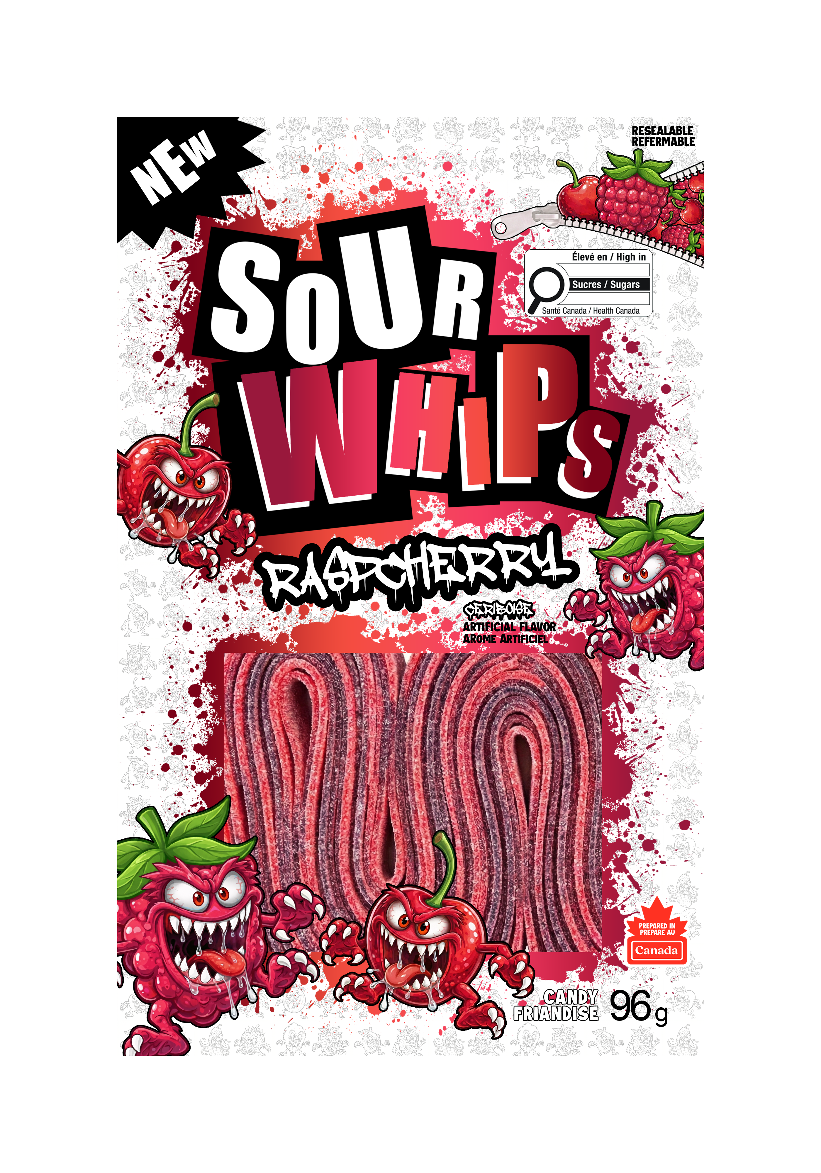 SOUR WHIPS RaspCherry Candy Bag 96g