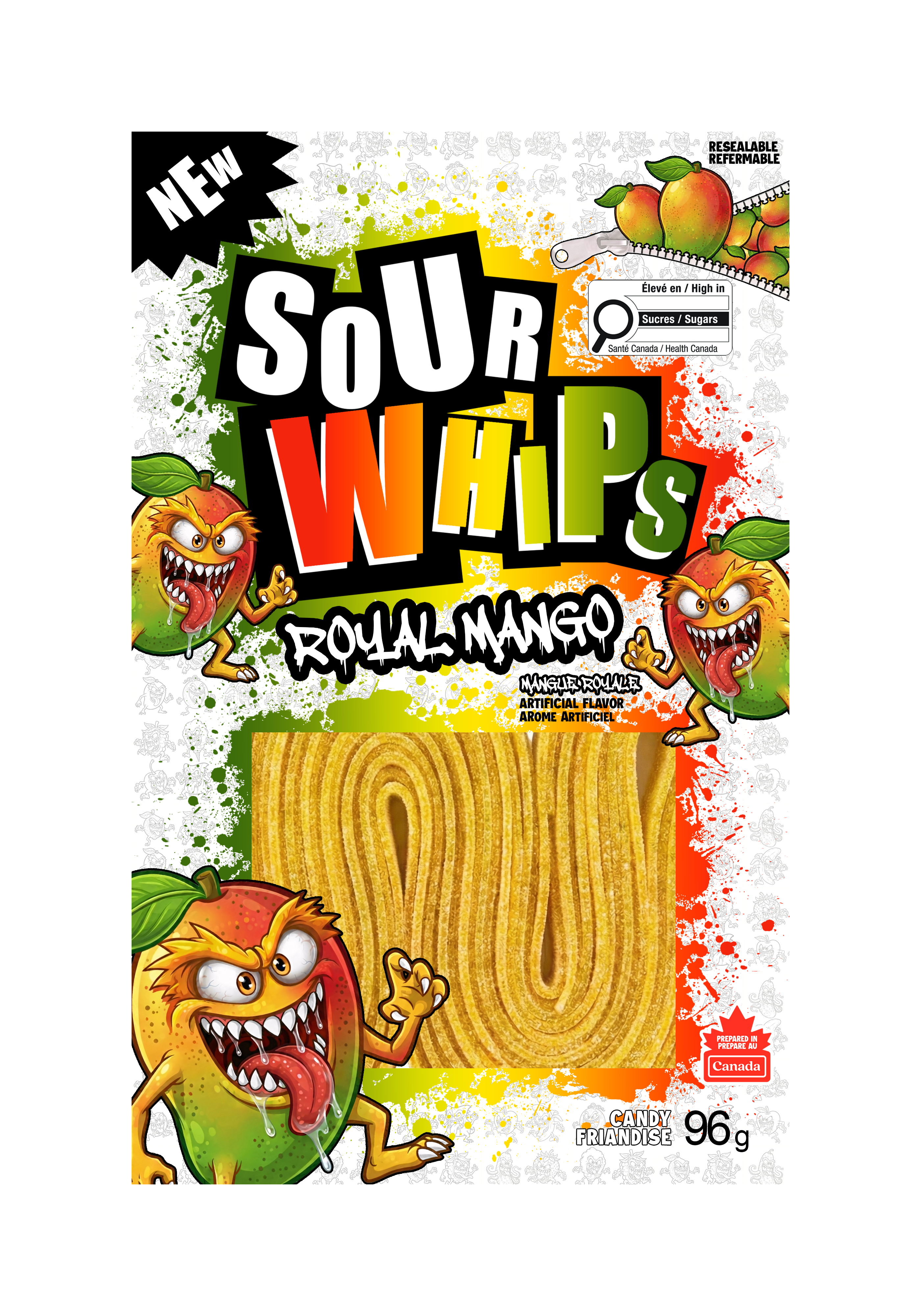 SOUR WHIPS Royal Mango Candy Bag 96g