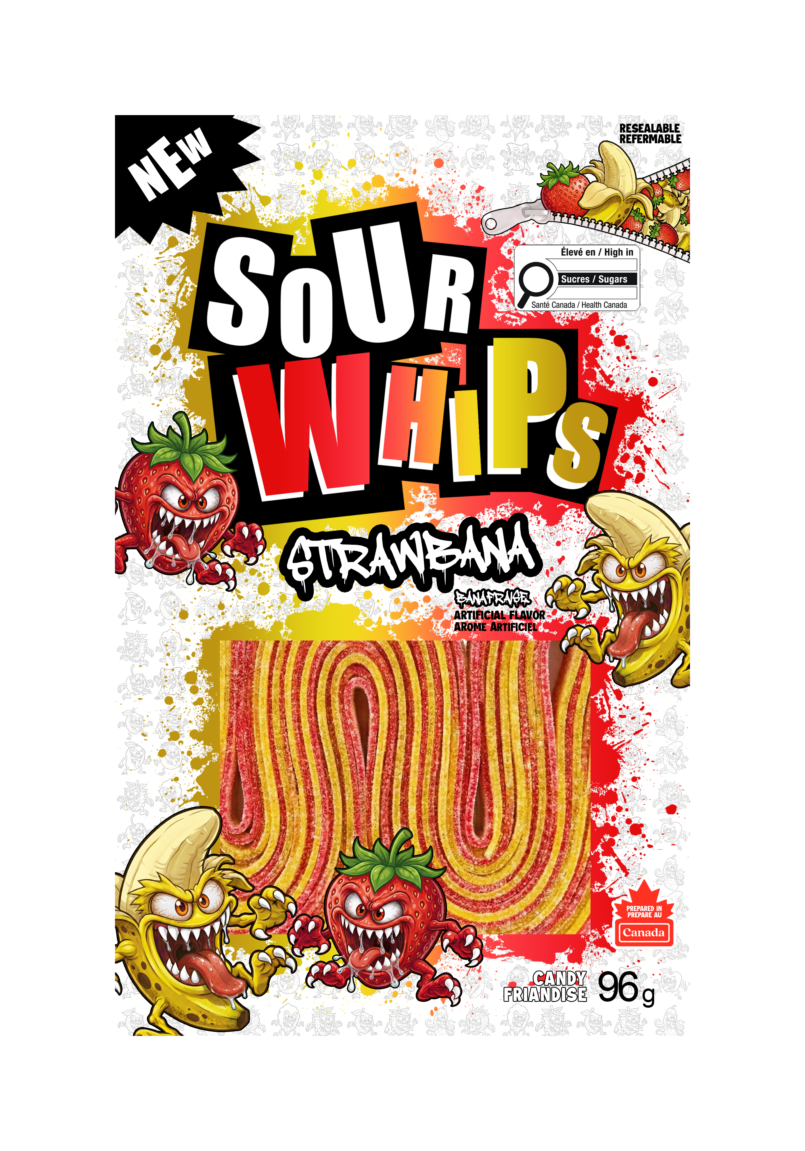 SOUR WHIPS StrawBana Candy Bag 96g