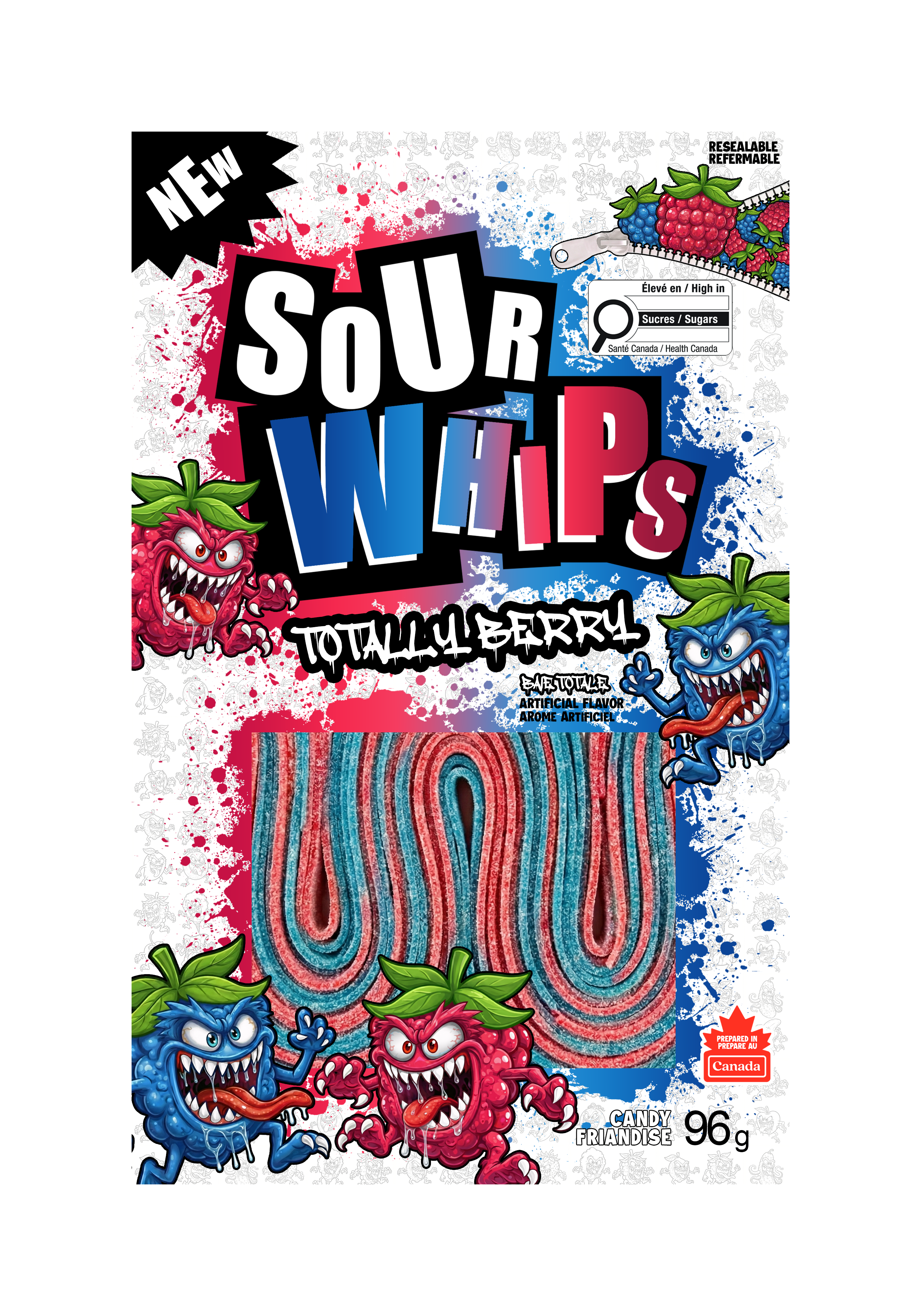SOUR WHIPS Totally Berry Candy Bag 96g