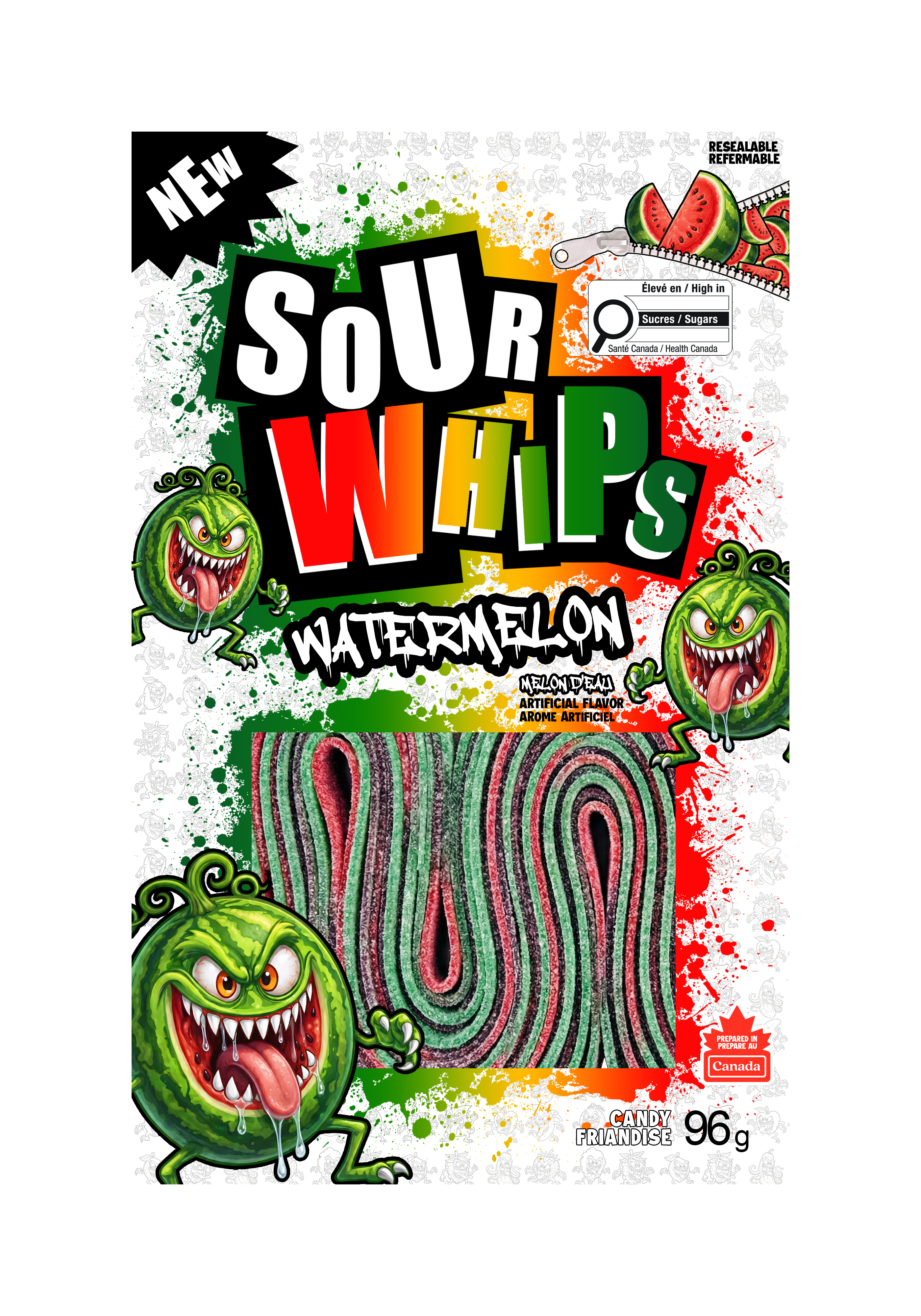 SOUR WHIPS Watermelon Candy Bag 96g