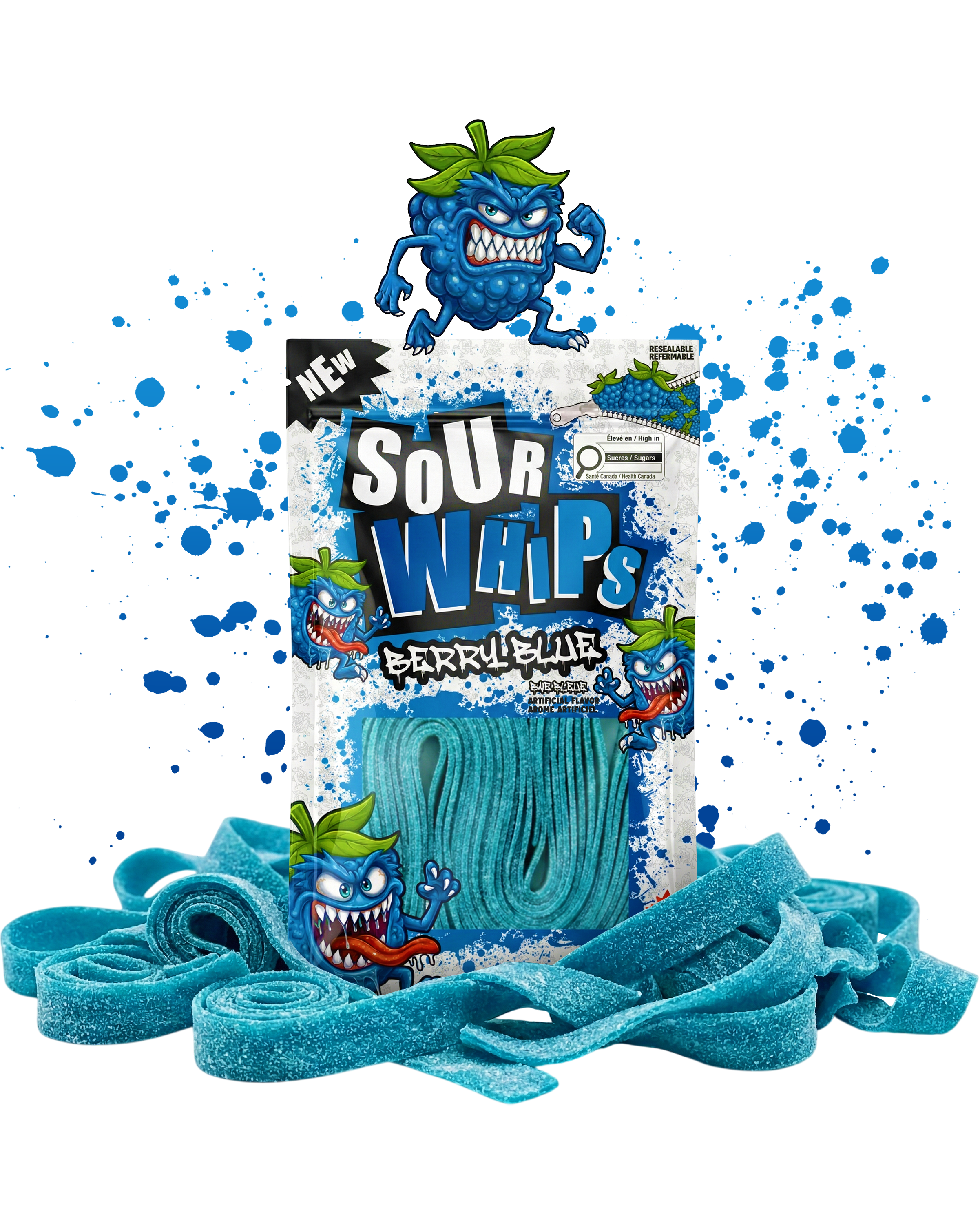SOUR WHIPS Berry Blue Candy Bag 96g