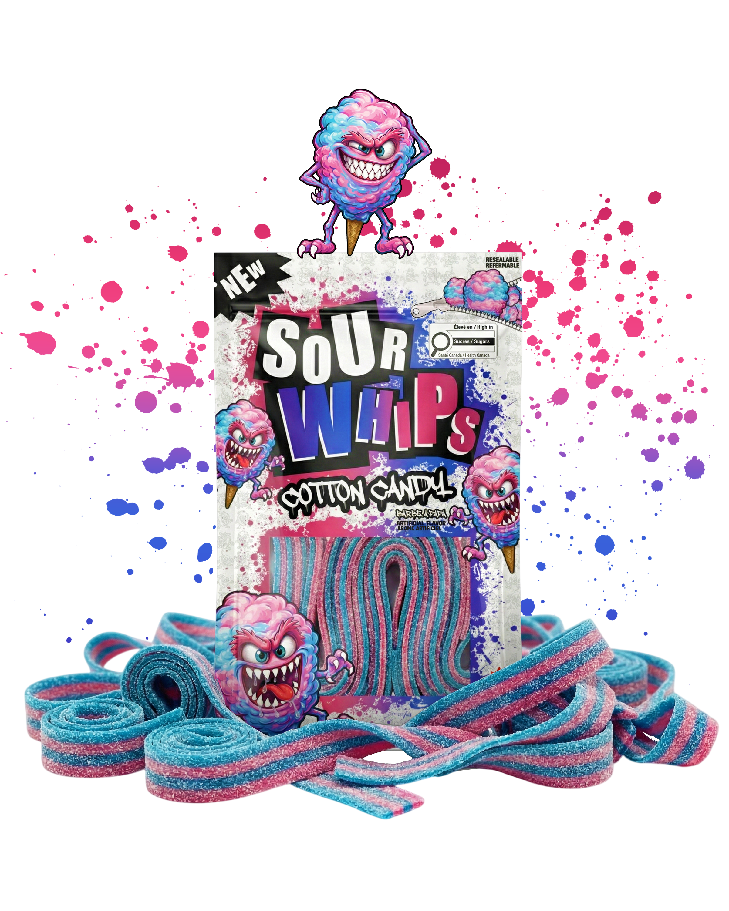 SOUR WHIPS Cotton Candy Candy Bag 96g