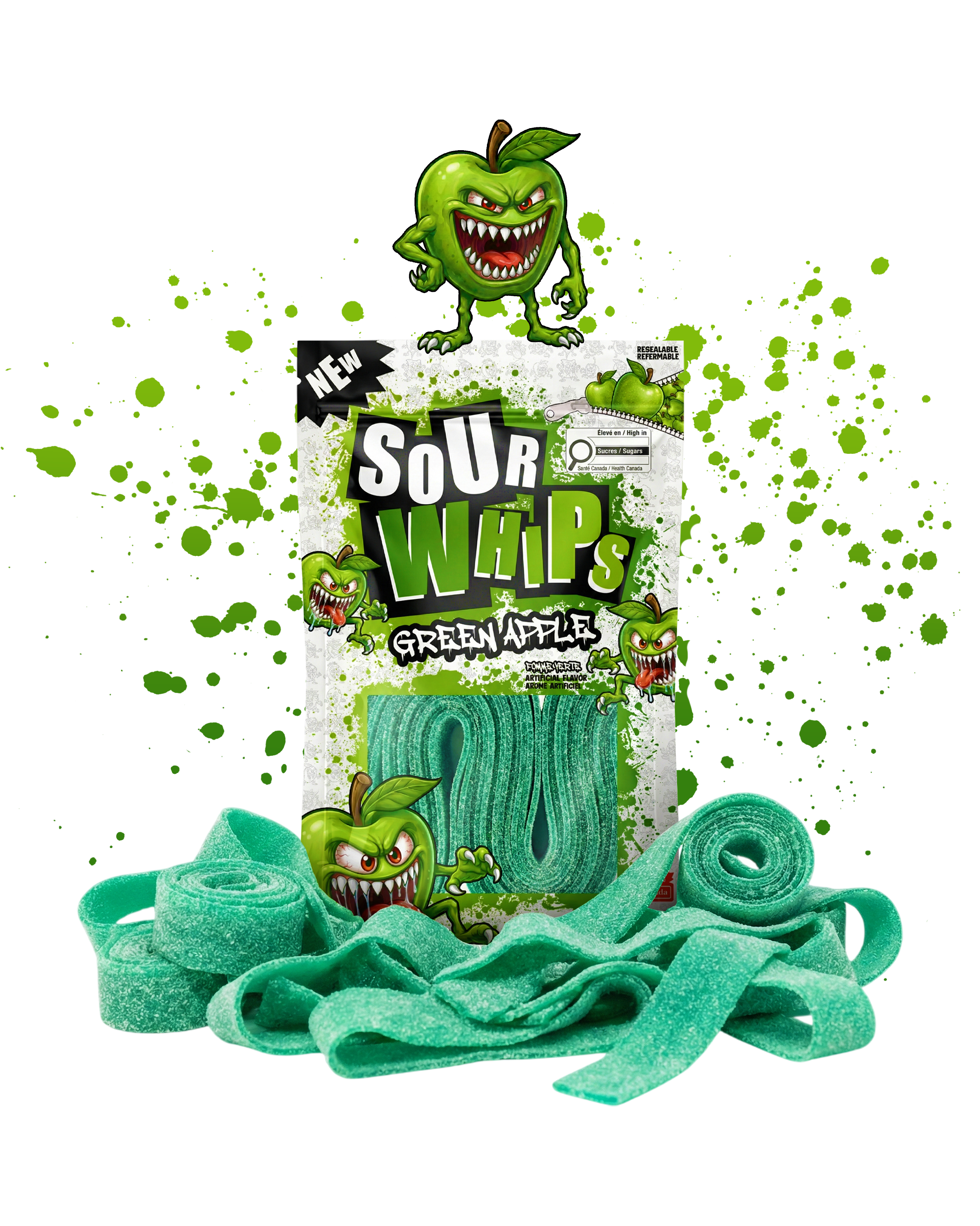 SOUR WHIPS Green Apple Candy Bag 96g