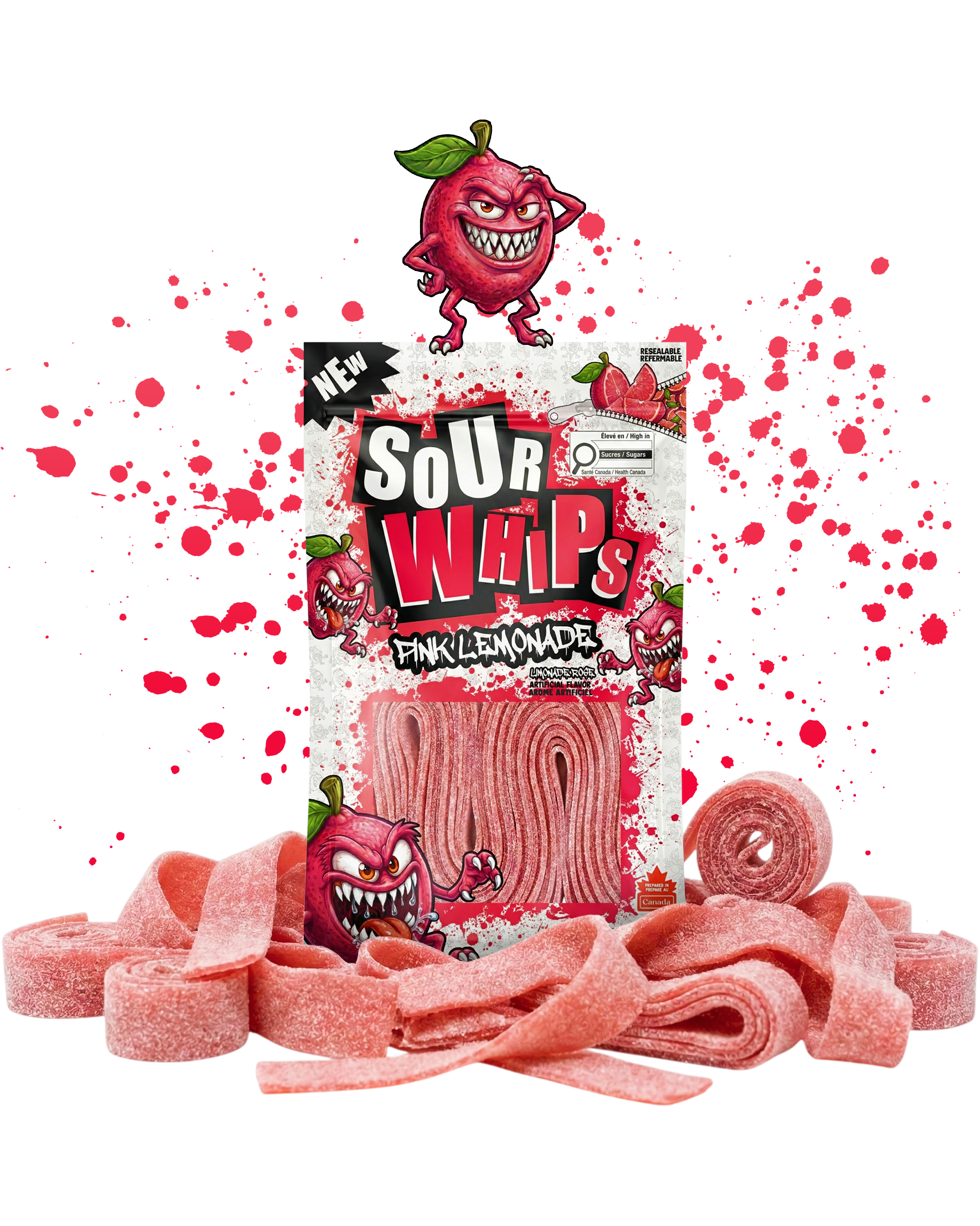 SOUR WHIPS Pink Lemonade Candy Bag 96g