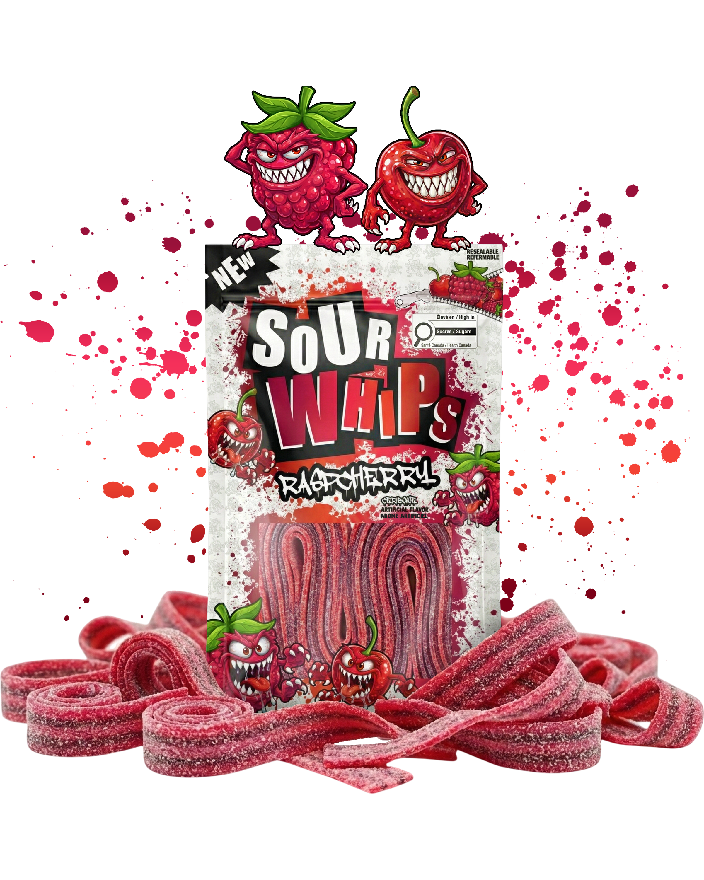 SOUR WHIPS RaspCherry Candy Bag 96g