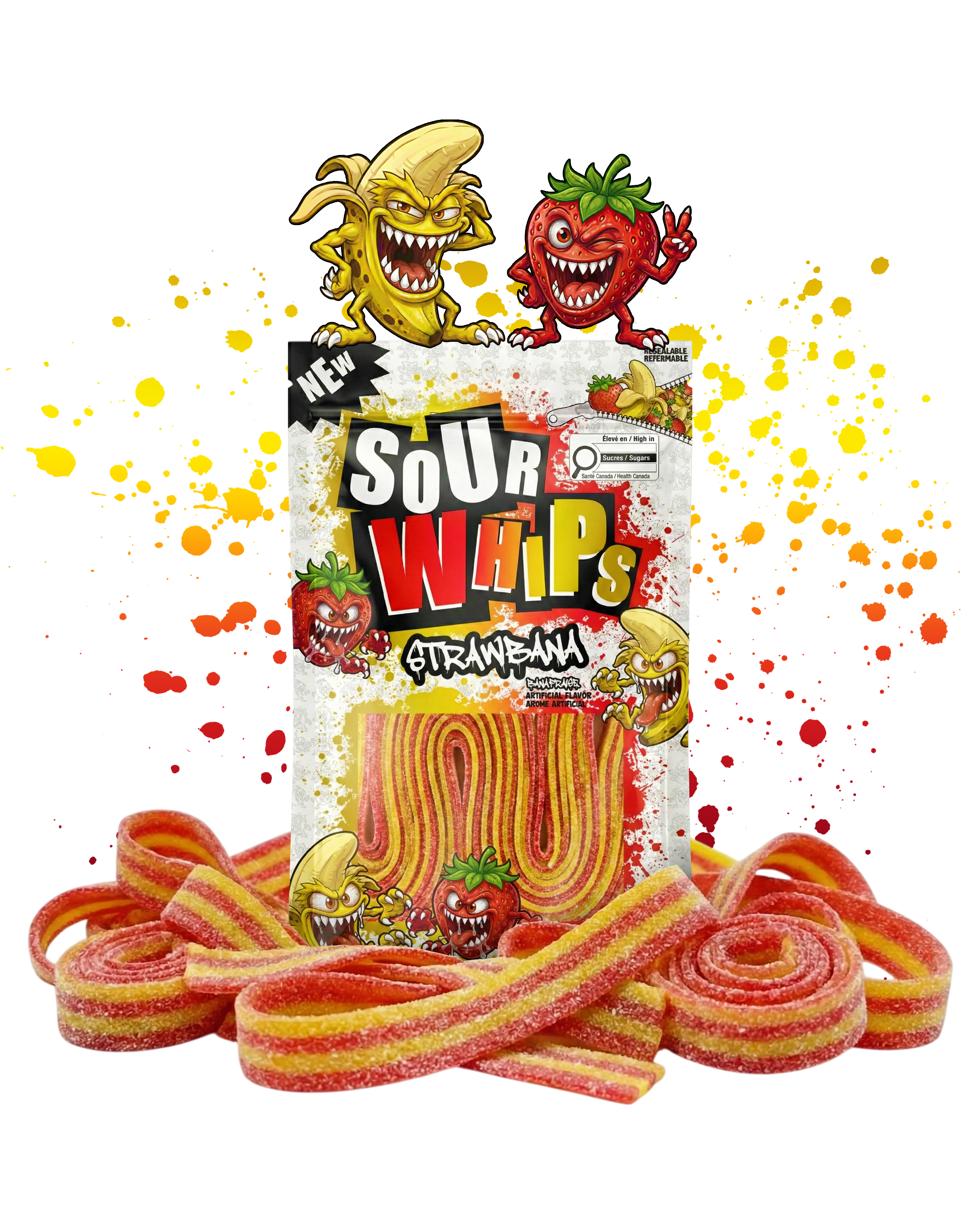 SOUR WHIPS StrawBana Candy Bag 96g