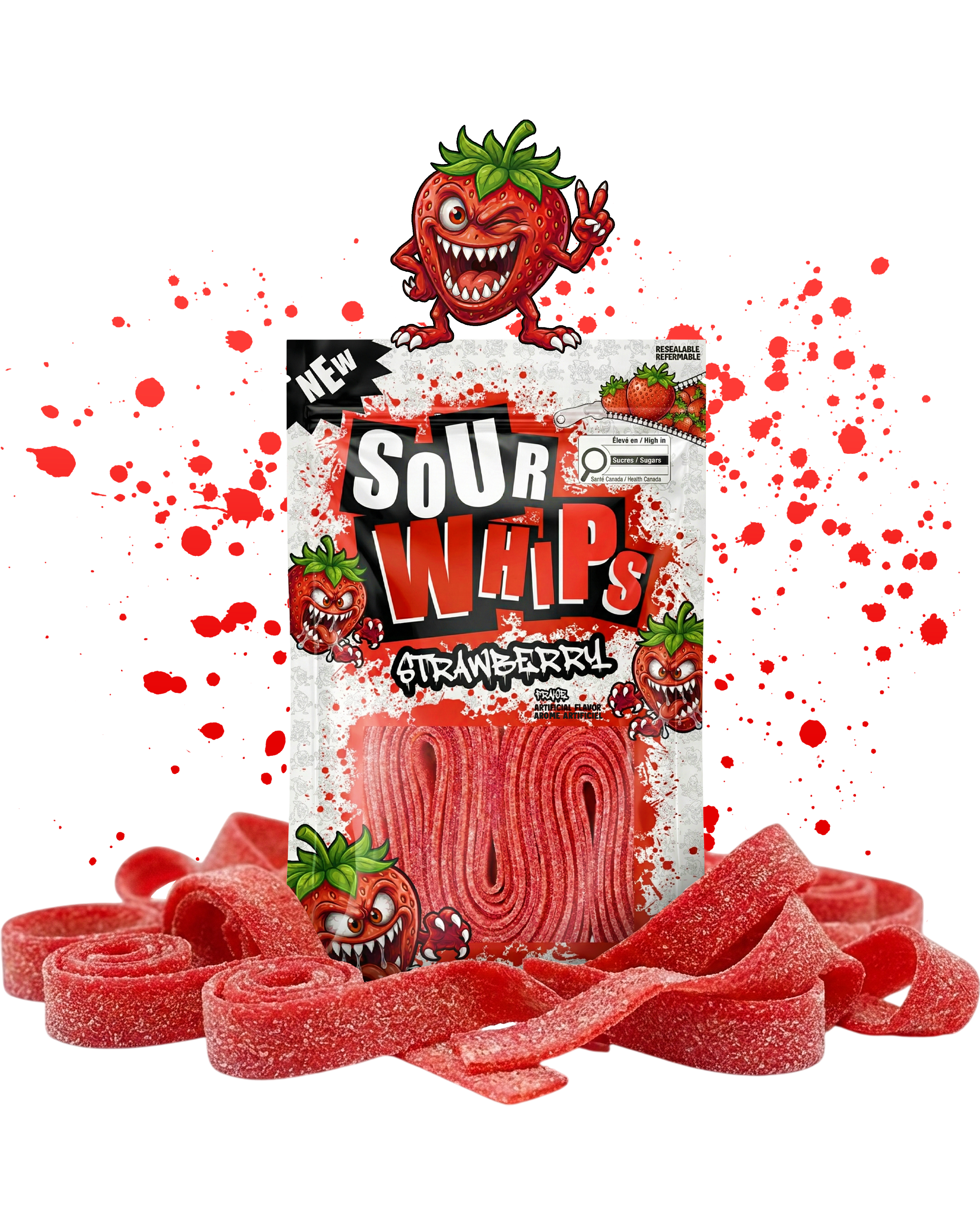 SOUR WHIPS Strawberry Candy Bag 96g